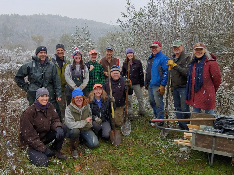 Volunteer tree planters. Photo: Corrie Miller Volunteer tree planters. Photo: Corrie Miller