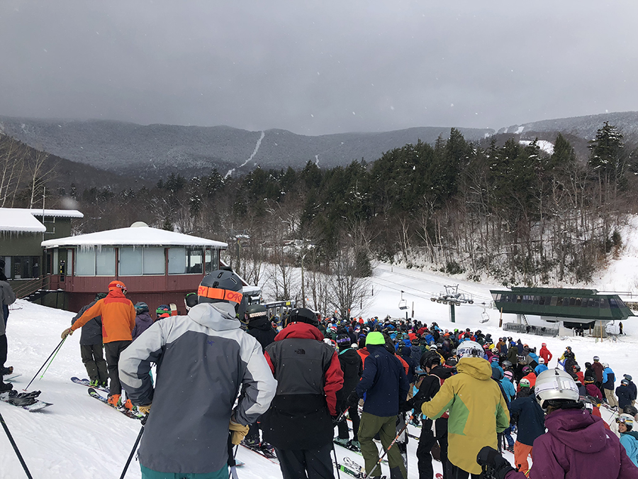 Waiting for the lift on opening day at Sugarbush Resort in Warren, VT. Photo: Andrew del Brocco