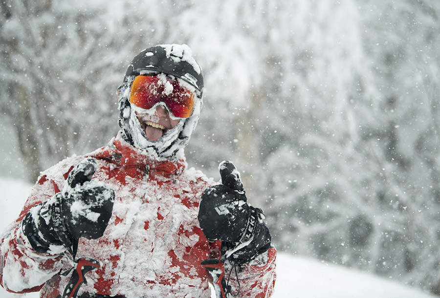 Parker Herlihy is all smiles after sampling the powder at Mad River Glen on November 28 after a two-day storm reopened the mountain with 24 inches of snow. Photo: Brooks Curran