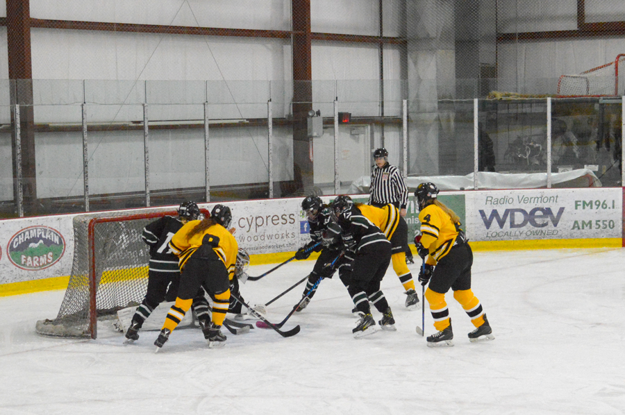 The Harwood girls' hockey team's first scrimmage of the season against Stowe. Photo: Katie Martin 