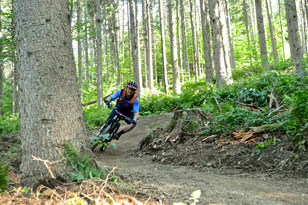 Cyclist enjoying a trail maintained by the Mad River Riders