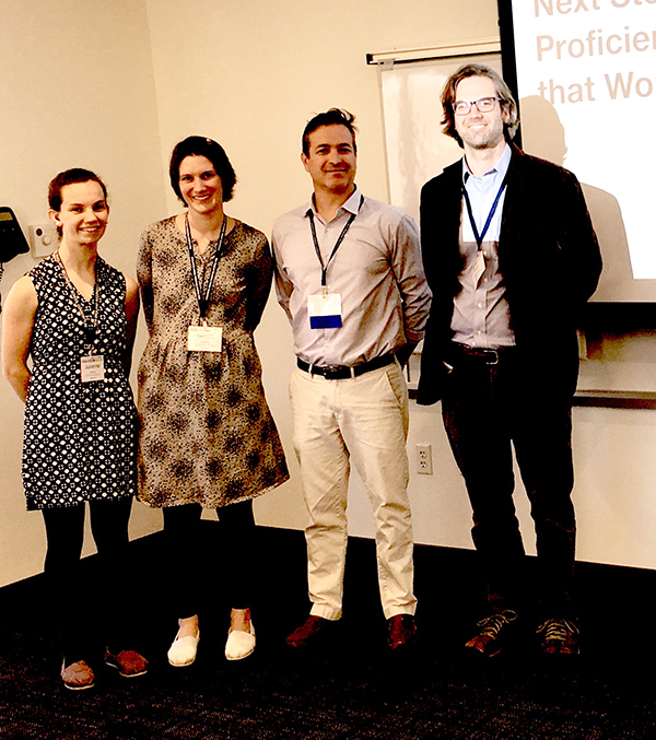 Members of the Harwood Leadership Team, from left to right, student Julianne Young, teacher Jessica Deane, Principal Sam Krotinger and teacher Timothy Gershon attended the New England Secondary School Consortium on March 23