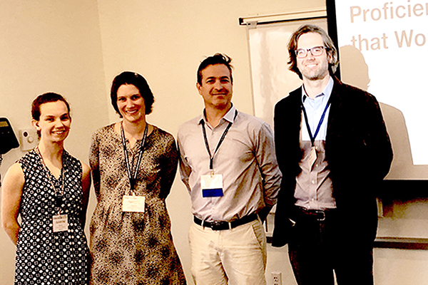 Members of the Harwood Leadership Team, from left to right, student Julianne Young, teacher Jessica Deane, Principal Sam Krotinger and teacher Timothy Gershon attended the New England Secondary School Consortium on March 23