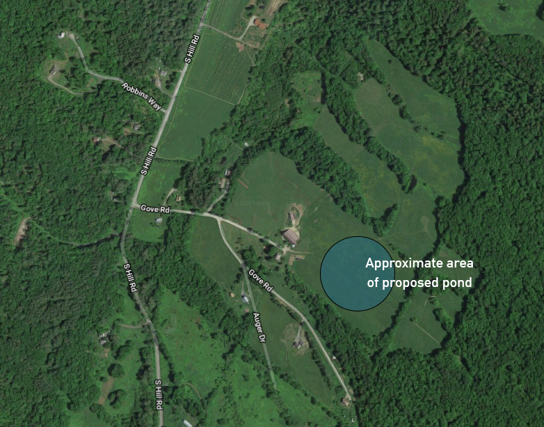 proposed pond location in Moretown