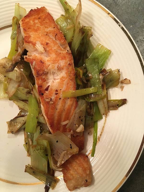 Salmon with caramelized leeks