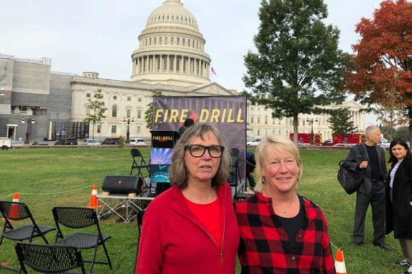 Kathy Mehuron, left, and Alice Rodgers were among the Fire Drill Friday demonstrators in Washington, DC.