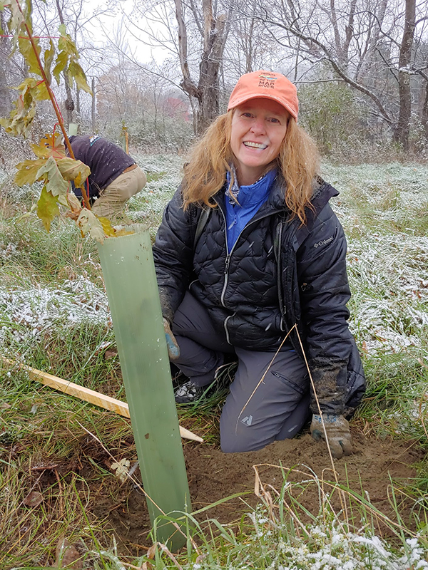 Photo courtesy of FMR. Longtime FMR board member Katie Sullivan helps at a community stewardship day last fall.