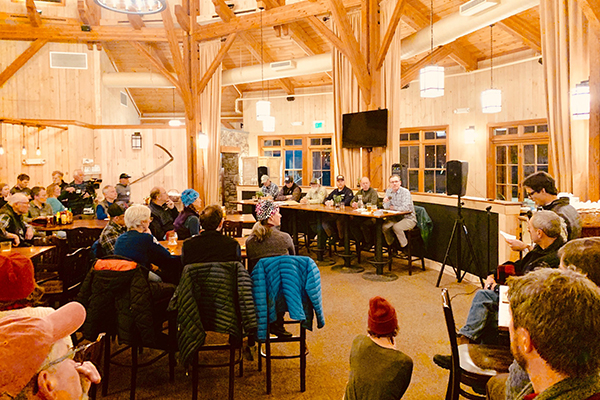 Photo: Hadley Laskowski. A large crowd turned out for the Earn-Your-Turns Roundtable held at Rumble’s Bistro and Bar on December 5