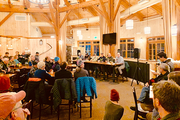 Photo: Hadley Laskowski. A large crowd turned out for the Earn-Your-Turns Roundtable held at Rumble’s Bistro and Bar on December 5