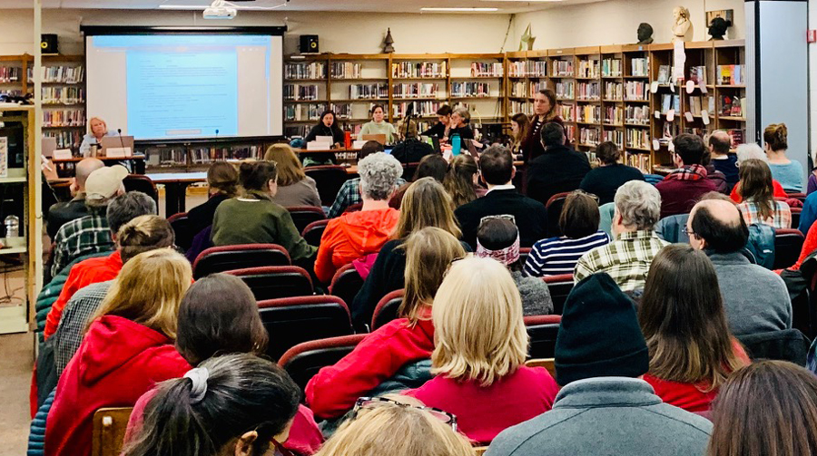 A large crowd came out for the HUUSD Board meeting of January 22, 2020. Photo: Hadley Laskowski