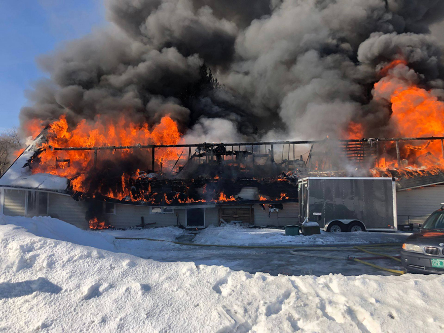 Wintersteiger in Waitsfield burned down Saturday, February 15. Photo courtesy Wintersteiger