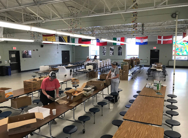 HUUSD food service getting lunches ready for delivery. Photo courtesy HUUSD HUUSD food service getting lunches ready for delivery. Photo courtesy HUUSD