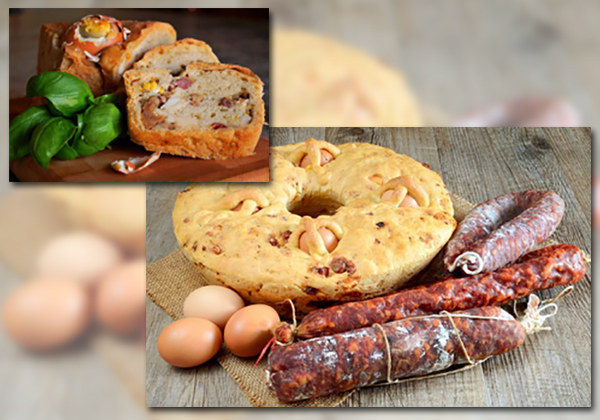 Casatiello, savory pie with cheese and salami. Typical Italian Easter Breakfast, photos Gambero Rosso Casatiello, savory pie with cheese and salami. Typical Italian Easter Breakfast, photos Gambero Rosso
