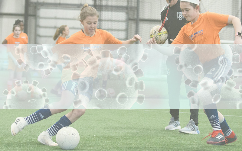 Azra Sakoc and KK Murphy practice their soccer footwork before the pandemic required cancellation of practices.