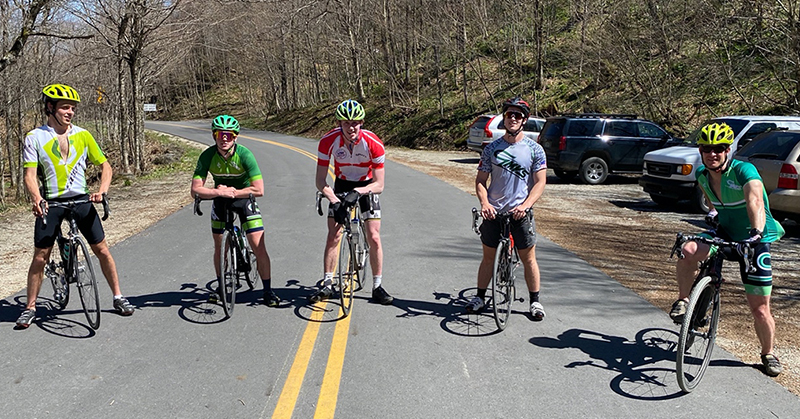 Left to right: TK Despres, Tanner Ketchel, Carl Kellogg, Andrew Postal and Colin Rodgers took part in the unique athletic challenge to honor GMVS’ 2020 graduates. Photo: Courtesy of GMVS