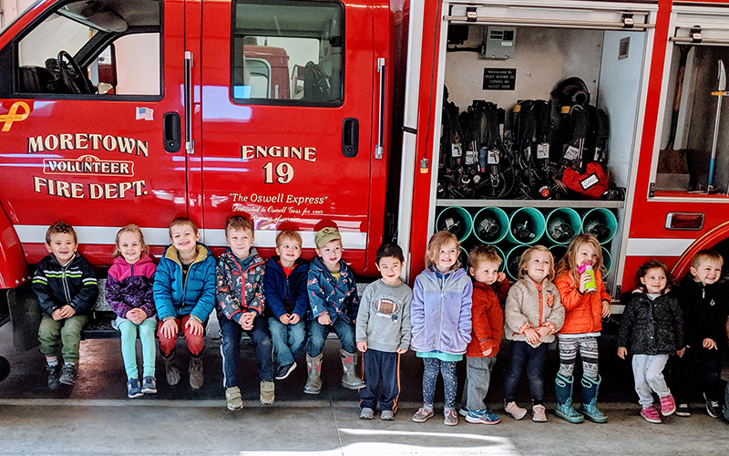 Children attending MECA (now Neck of the Woods child care) were able to inspect and pose on a Moretown firetruck.