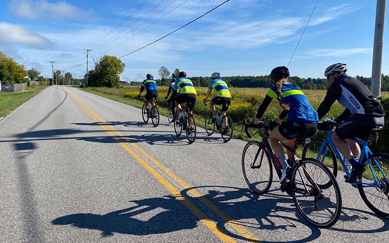 Participants from Team Midd 80’s rode 50 miles around Middlebury, Vermont, on September 12, 2020, to celebrate the virtual Kelly Brush Ride. The virtual ride drew 748 participants, including 35 handcyclists. Participation spanned 27 states and 2 Canadian provinces. The event, and as of September 16, raised over $566,000 in peer-to-peer donations and sponsorship. Image courtesy Kelly Brush Foundation.