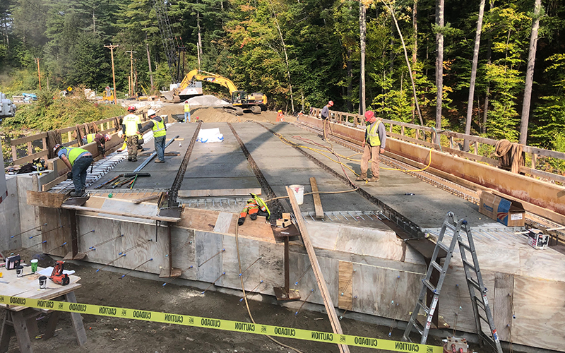 St Onge installing galvanized reinforcing steel in advance of 5-1/2” thick concrete deck placement. Photo: Rick Hale