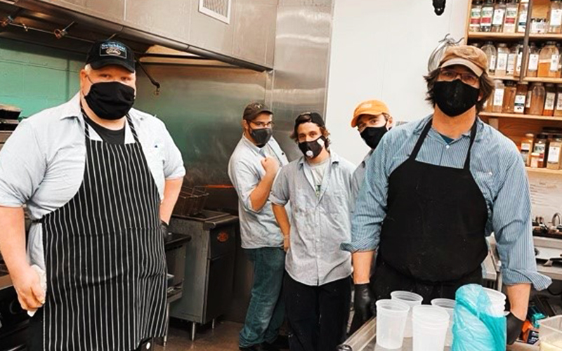 Chris Harmon, left, with his co-workers Cody Laplante, AJ Perry, Mike Kavanaugh and Todd Dibkey. Missing is deli operations manager Patrick Garvin.