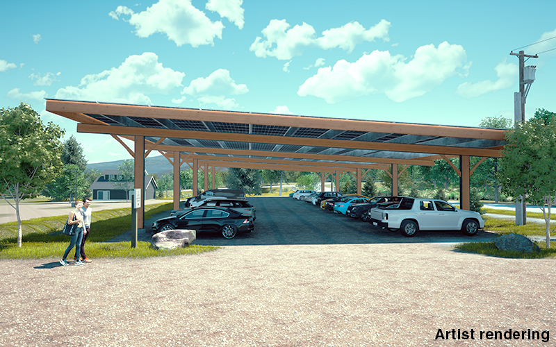 An artist's rendering of what the solar canopy planned for Lawson's Finest Liquids Waitsfield brewery and taproom.