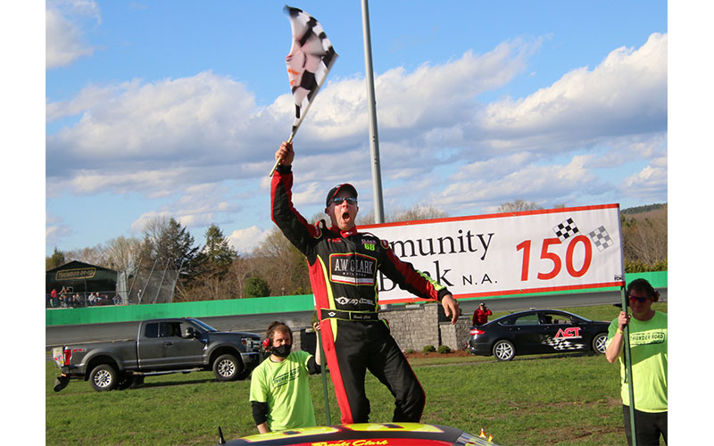 Fayston, VT's, Brooks Clark celebrates after winning the ACT Community Bank N.A. 150 at Barre, VT's Thunder Road on Sunday, May 2. Photo: Alan Ward.