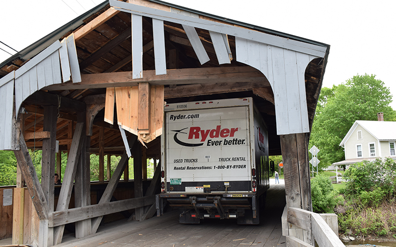 Damage to the Waitsfield covered bridge. Photo: Jeff Knight