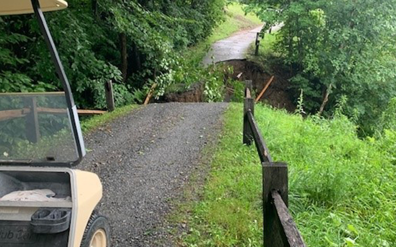 Damage along the 15th hole at Sugarbush Golf Club in Warren, VT. 