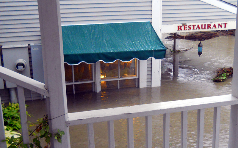 Flood waters from Tropical Storm Irene entomb a restaurant on Bridge Street in Waitsfield, Vermont. Photo: Chris Stecher