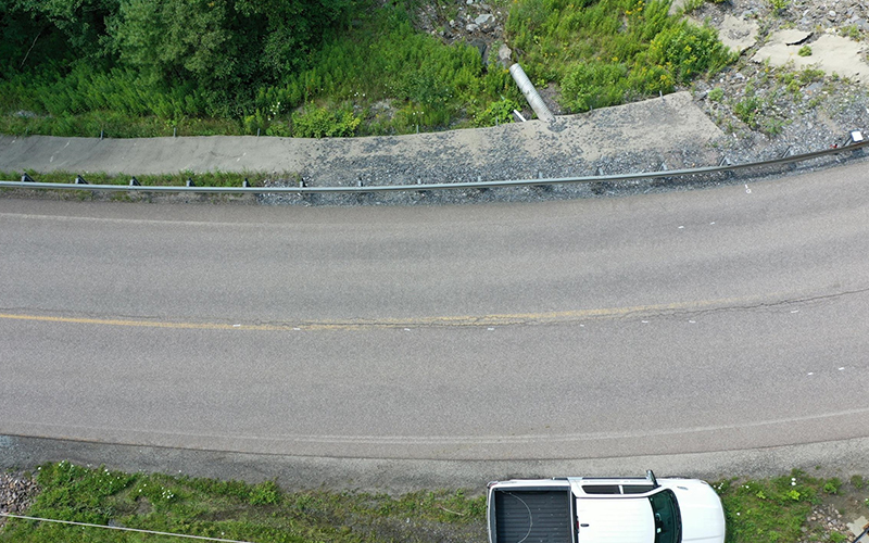 Overhead of slide area on Sugarbush Access Road. Photo: Geographic Stabilization International