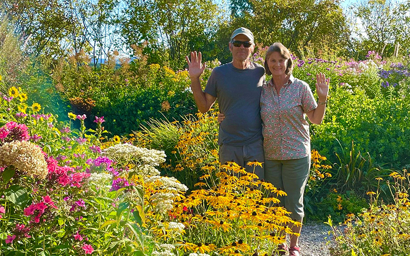 Toby and Sally von Trapp in their famous flower garden. Photo courtesy von Trapp Greenhouse.