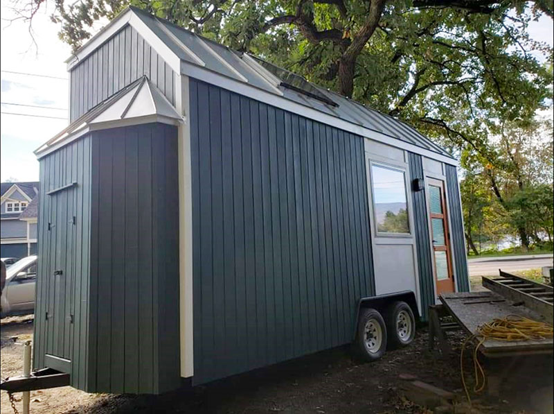 George Pakk's tiny house was moved to his Waitsfield lot last weekend. Photo: Erica Stroem.