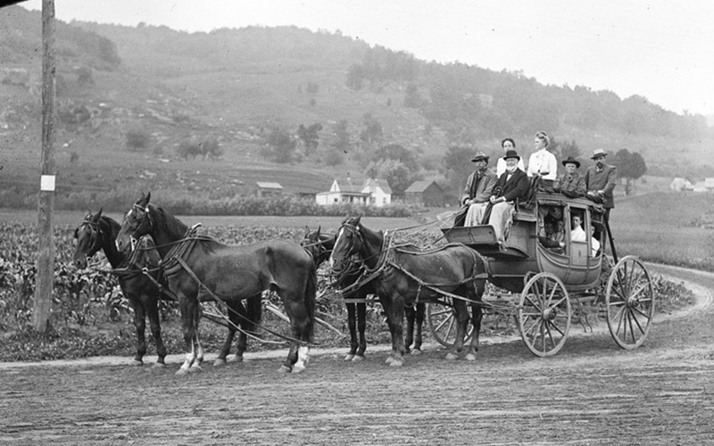 This was the stagecoach from The Valley to Middlesex. Oh, to be a fly on the wall and hear what they talked about and how they sounded. See the moun-in the background.