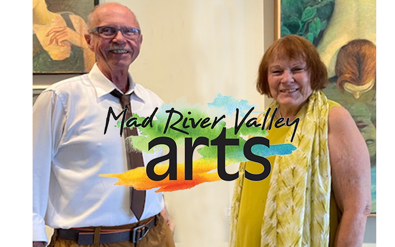Former MRV Arts president Gary Eckhart, left, congratulates newly-appointed president Jane Macan. Photo courtesy of MRV Arts.