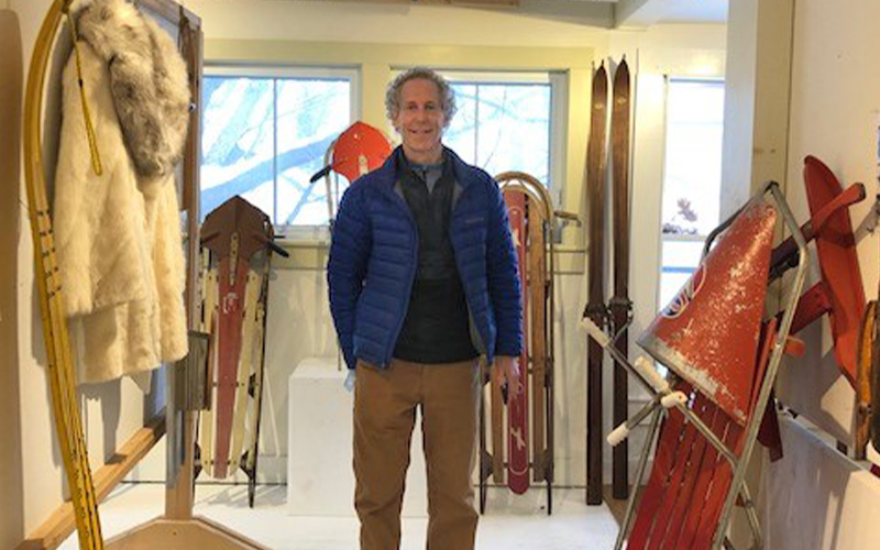 Dan Reicher, Warren at the Madsonian Museum sled display. Photo: Haley Reicher