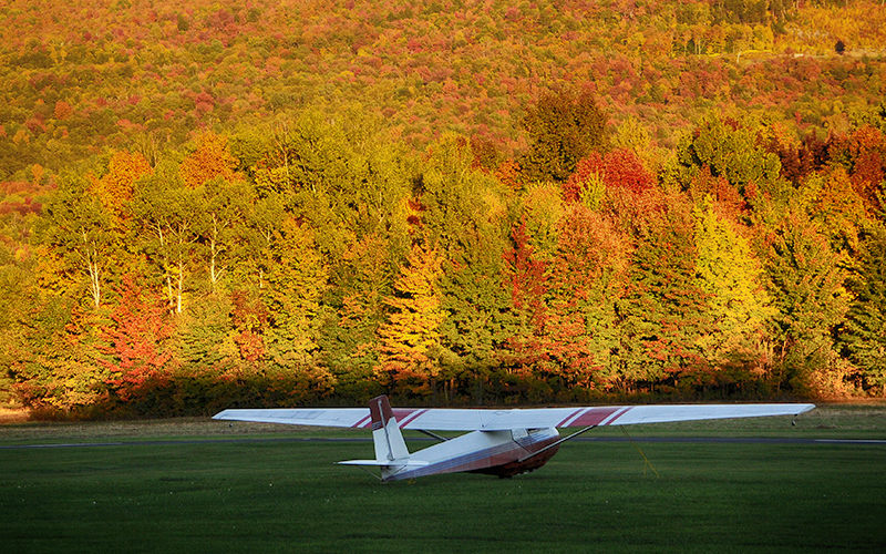 Glider with a backdrop of Vermont foliage.
