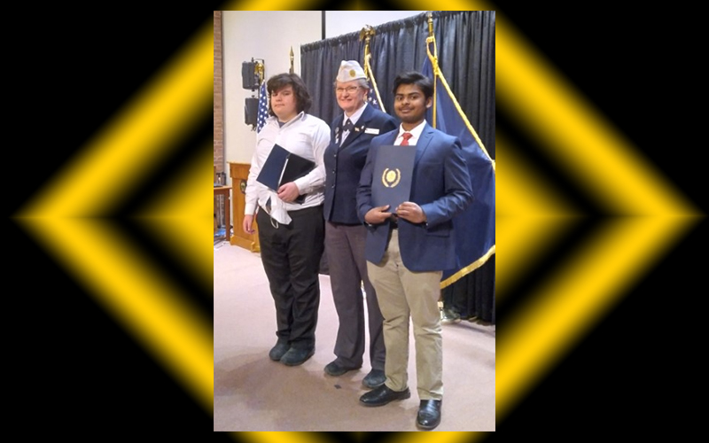 Harwood junior Jeswin Antony, far right, placed in fi rst place in the American Legion oratorical contest and heads to Indianapolis to compete in the national competition.