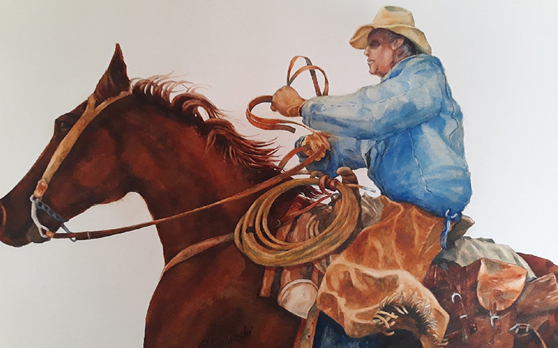 THE CHASE ARTIST by Peter Jeziorski of Arizona is one of the watercolors coming from across the country for the 2022 GMWE. 