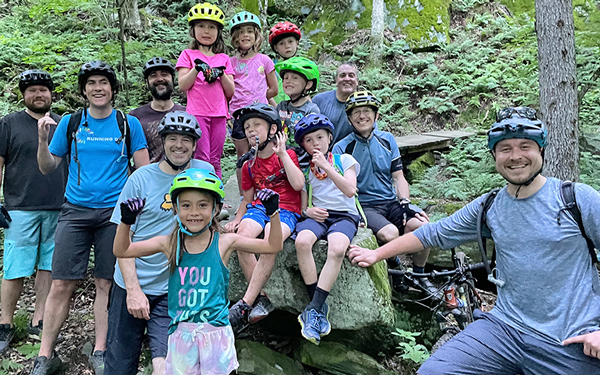 Lt. Governor candidate Charlie Kimbell and the Mad River Valley Rippers after a mountain bike ride.