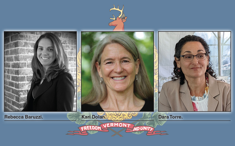 House of representativecandidates: Rebecca Baruzzi (I), Fayston, incumbent Kari Dolan (D), Waitsfield, and Dara Torre (D), Moretown.