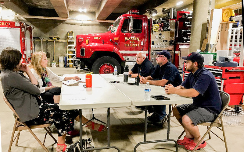 Clockwise: Erika Nichols-Frazer and Lisa Loomis from The Valley Reporter; Jeff Campbell, Warren fire chief; Tripp Johnson, Waitsfield-Fayston fire chief; Stefan Pratt, Moretown fire chief. Photo: Tony Italiano.