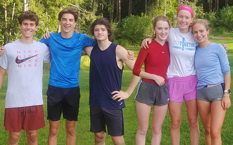 Composite of the Harwood boys’ and girls’ cross-country team captains. L-R: Noah Rivera, Chris Cummiskey and Quinn Smith. Hazel Lillis, Maisie Franke and Charlie Flint.