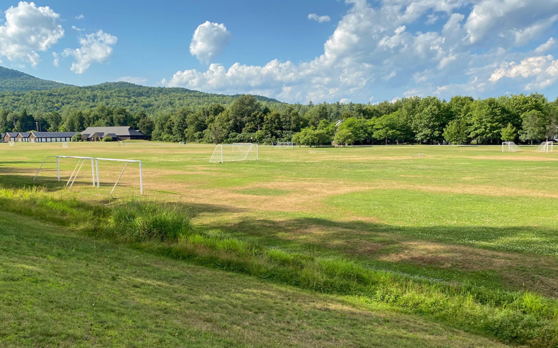 Mad River Park fields showing burned grass due to lack of water.