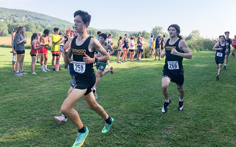 Lincoln Gage and Quinn Smith approaching the finish line (Quinn actually passed Lincoln just before the finish.)  Photo: Robert Cummiskey