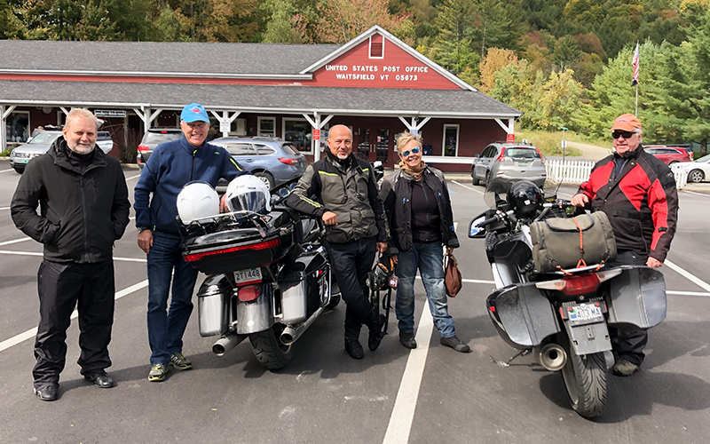 Participants in the International Fellowship of Motorcycle Rotarians trip included, from left: Sergio Biziolo, Antonio Brignoli, Claudio Confalonieri, Daniello Confalonieri,  tour guide Bill Sahlman. Not pictured are tour members Maurizio and Sylvia Tabanelli. Photo: LAL