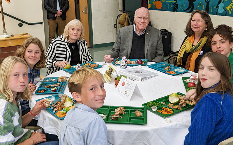 Senator Patrick Leahy and his wife, Marcelle Leahy have lunch with Crossett Brook Middle School students. Photo: Erika Nichols-Frazer