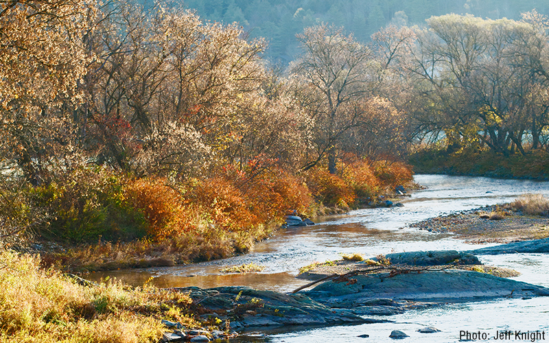 The Mad River in Waitsfield, Vermont on a cool fall morning. Photo: Jeff Knight