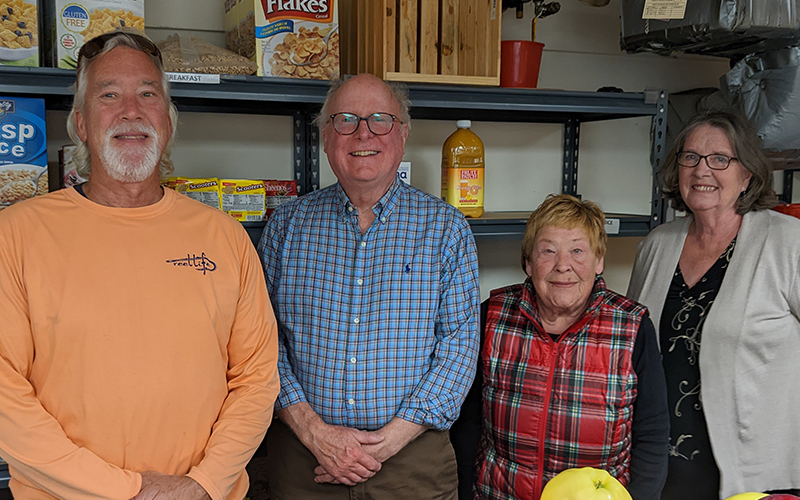Dan Redding, Lyndon & Joanne Virkler, Laurie Spaulding at MRV community pantry. 