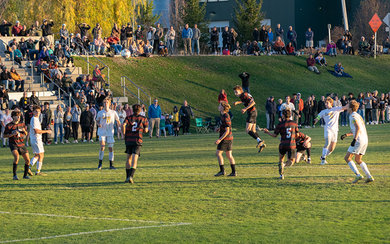 Xavier Brookens, #11, scores an overtime goal sending Harwood boys' soccer team into the finals. Photo: Jeff Knight