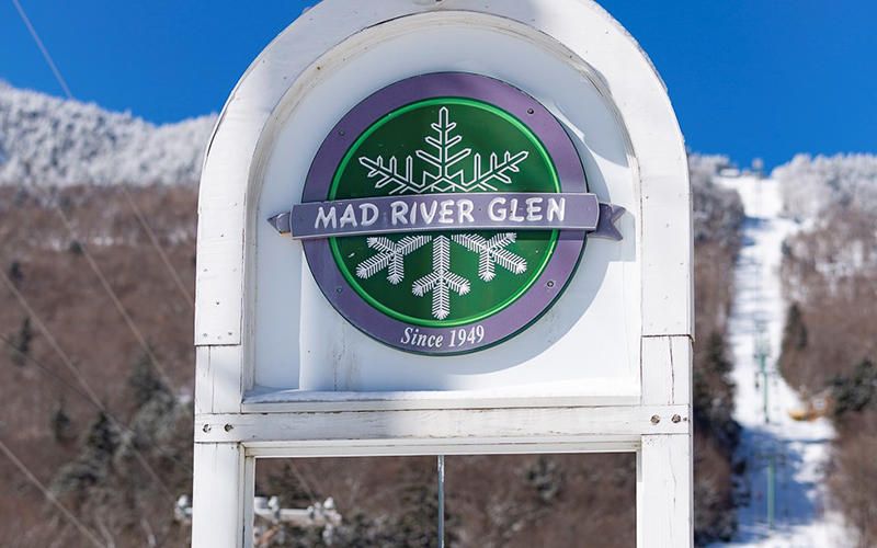 Mad River Glen Ski Area road sign.