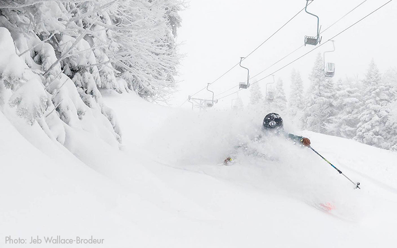 Zach Haskell skiing Mad River Glen powder under the Single. Photo: Jeb Wallace-Brodeur